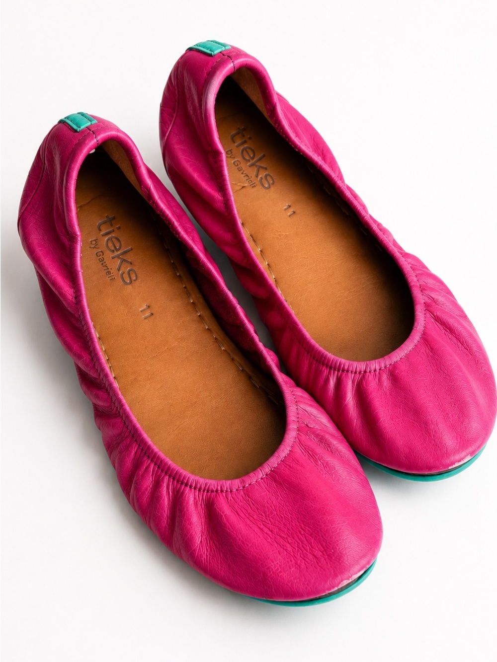Tieks Ballet Flats Fuchsia Leather Foldable Travel Shoes Women’s Size 11